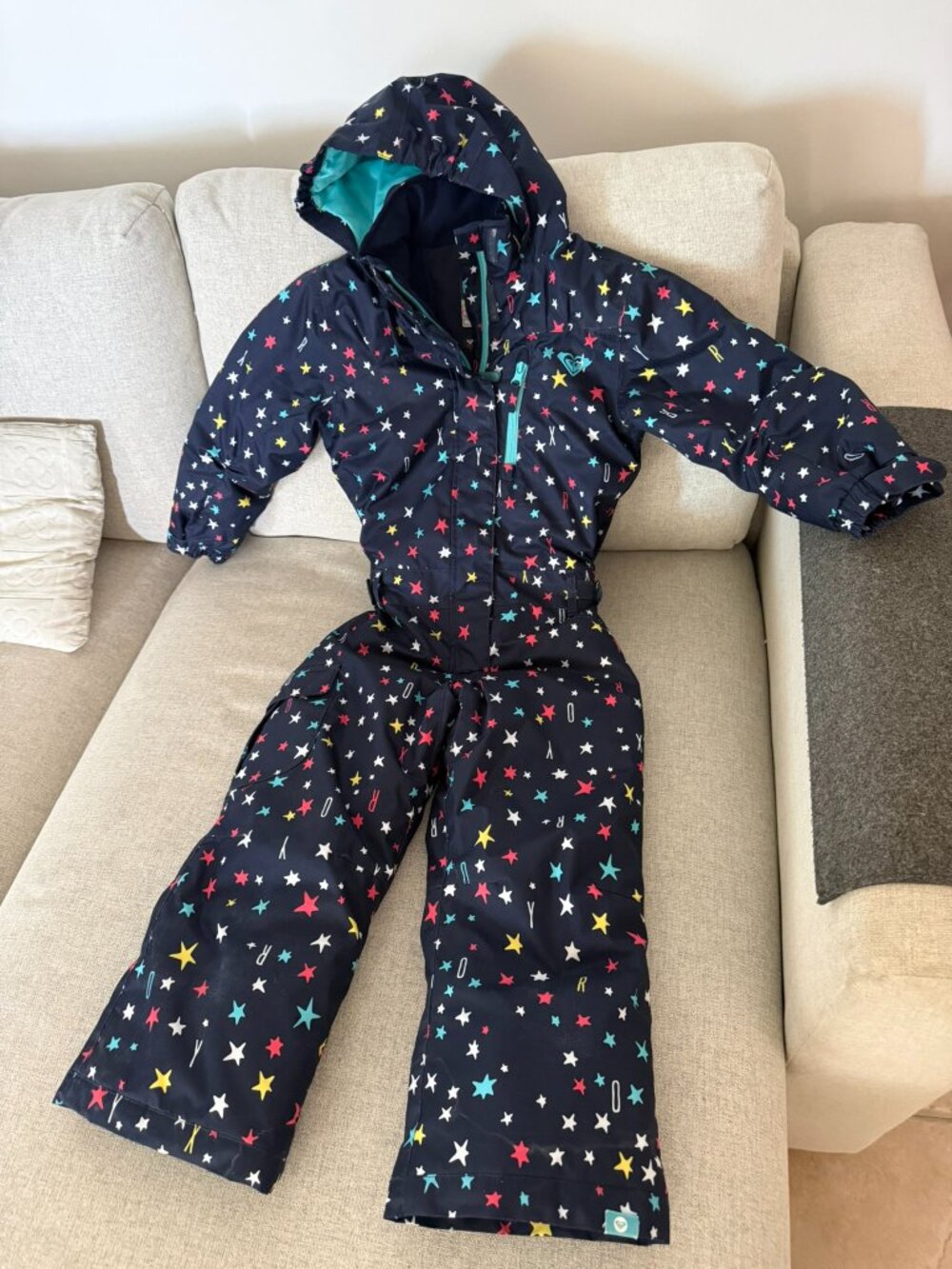 Roxy Girls Waterproof Insulated Snowsuit Ski Suit Navy Multi Star Print